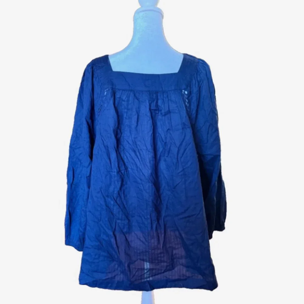 Lane Bryant‎ Womens 22/24 Blue Peasant Blouse Square Neck Poet Sleeve Boho NWOT